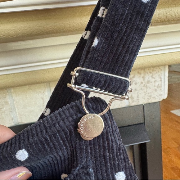 TopShop Navy Polka Dot Corduroy Overall Dress Jumper Size 6 - Picture 5 of 6